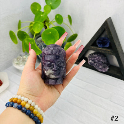 Lepidolite Buddha Head - You Choose - choice number two in hand for size reference