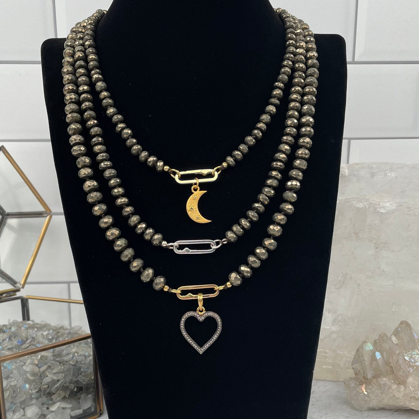 Faceted Pyrite Candy Necklaces come with a gold clasp or silver clasp 