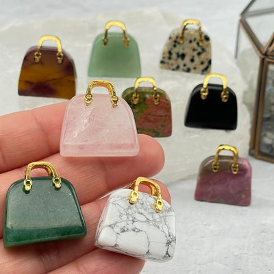 Gemstone Purses with Gold Tone Handles in hand for size reference 