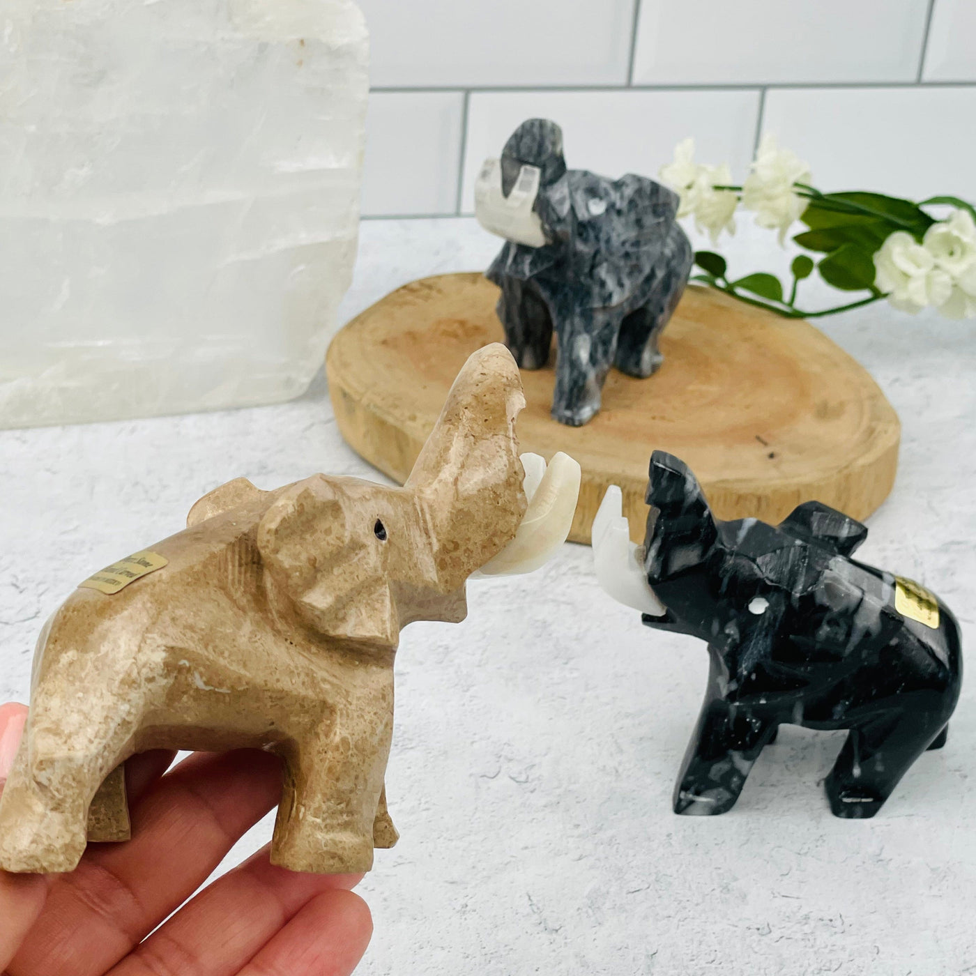 Elephant Carved Onyx Figurine Statues - YOU CHOOSE COLOR