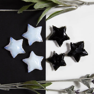 Products Opalite and Obsidian Heart Moon and Star - 3 white stars and 3 black stars