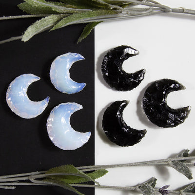 Products Opalite and Obsidian Heart Moon and Star - 3 white moons and 3 black moons