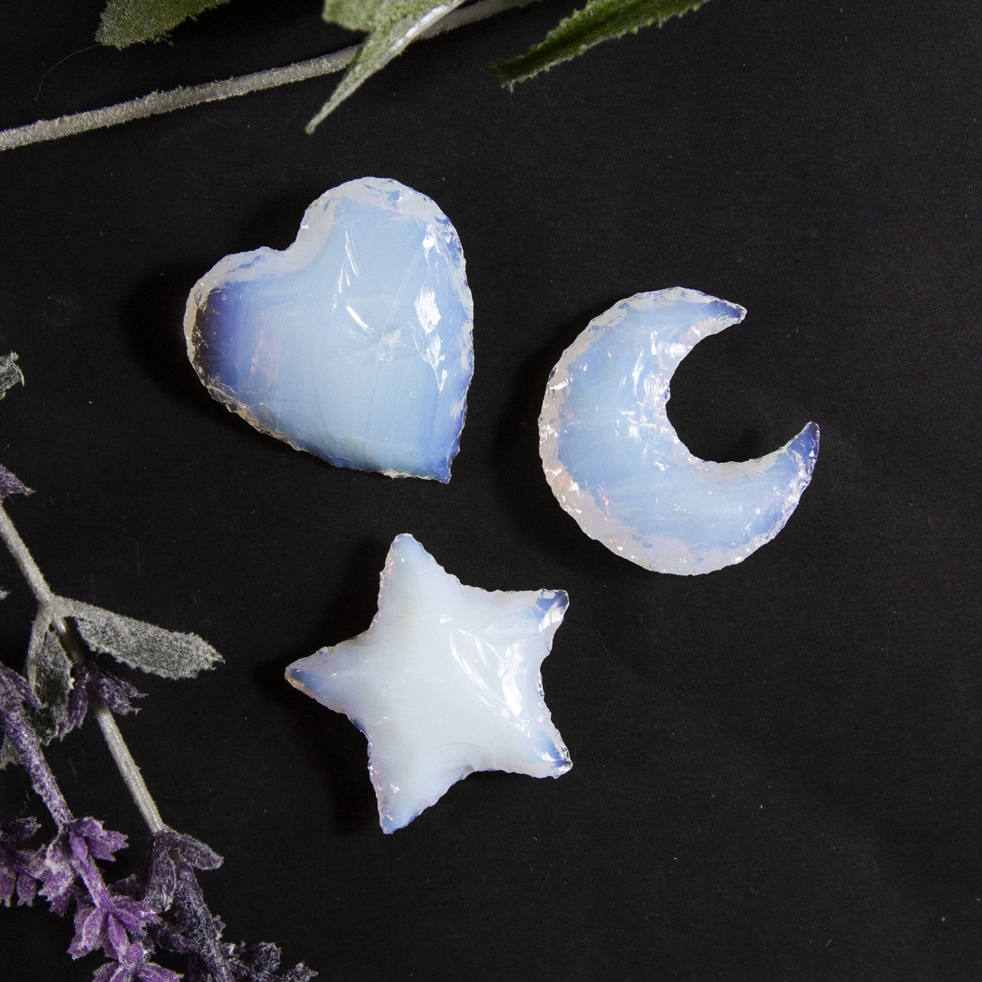 Products Opalite and Obsidian Heart Moon and Star - one of each white