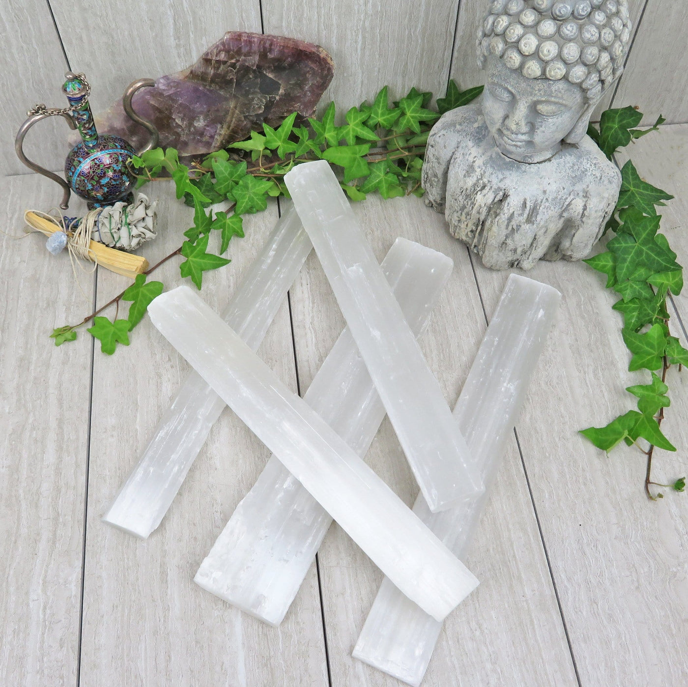 selenite bars on display for possible variations