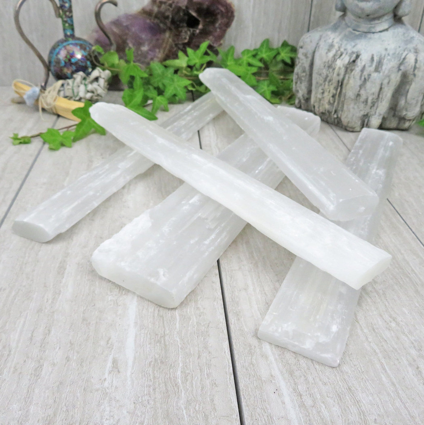 angled view of selenite bars for thickness
