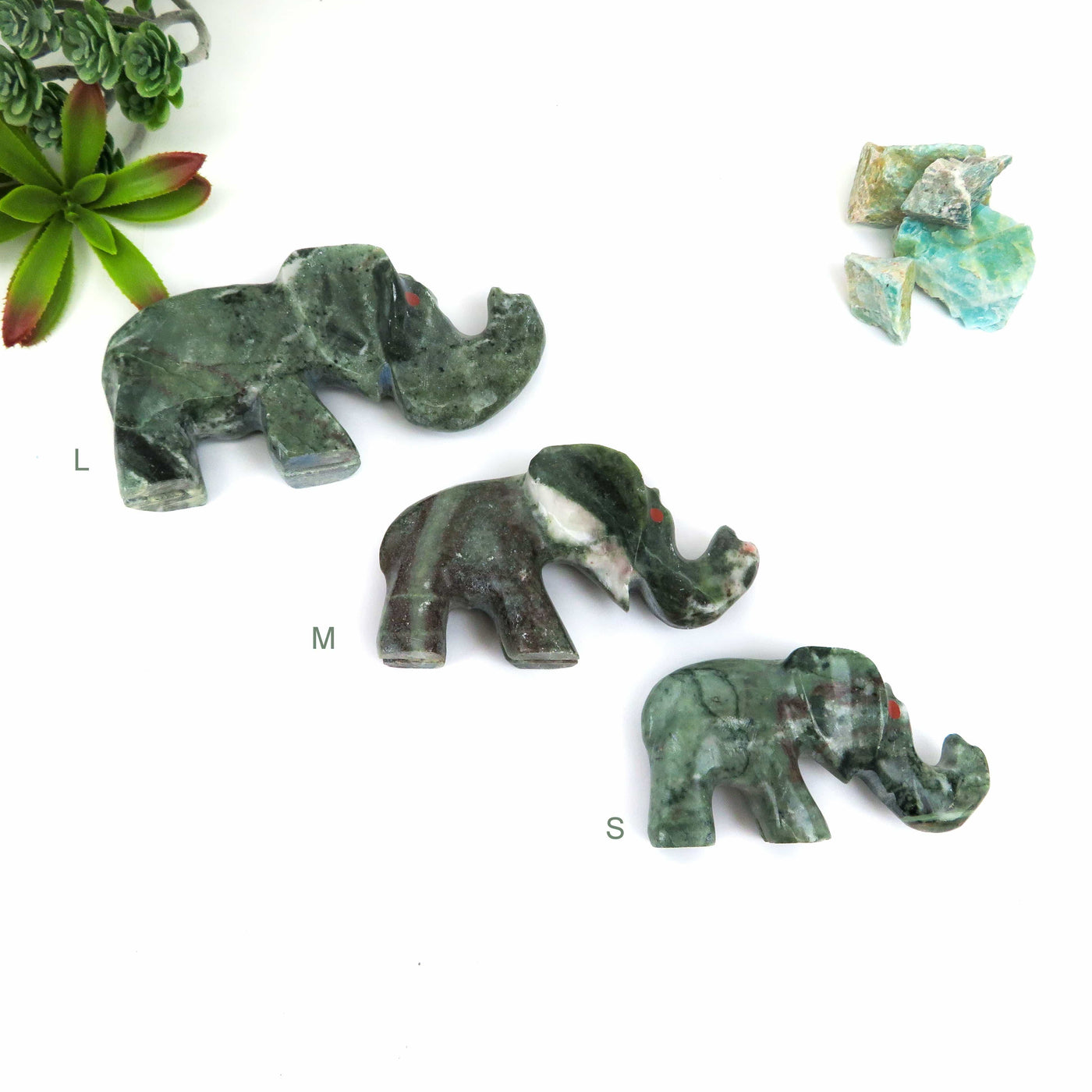 3 sizes of tree agate elephant
