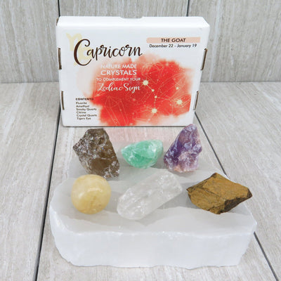 Capricorn Crystal set showing the box and all six crystals inside.