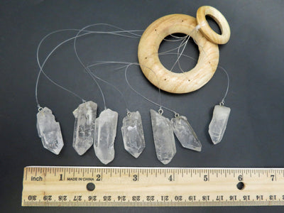 crystal point windchime next to ruler for size reference