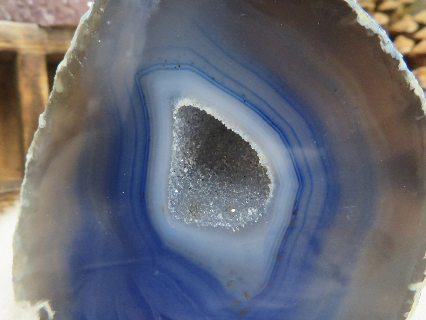 up close shot of blue agate cute base