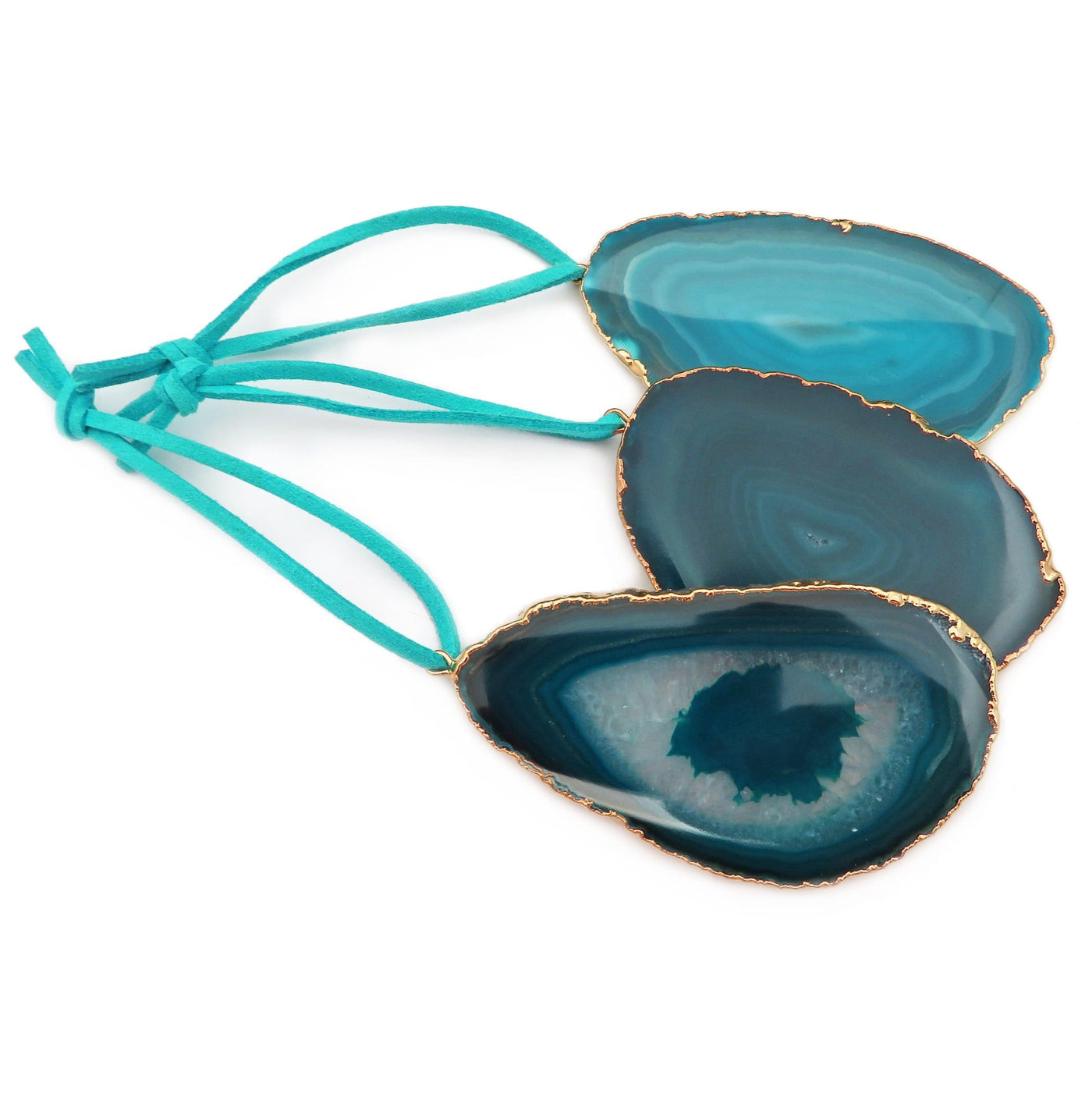 Freeform Gold Trim Agate Christmas Ornaments - teal ones