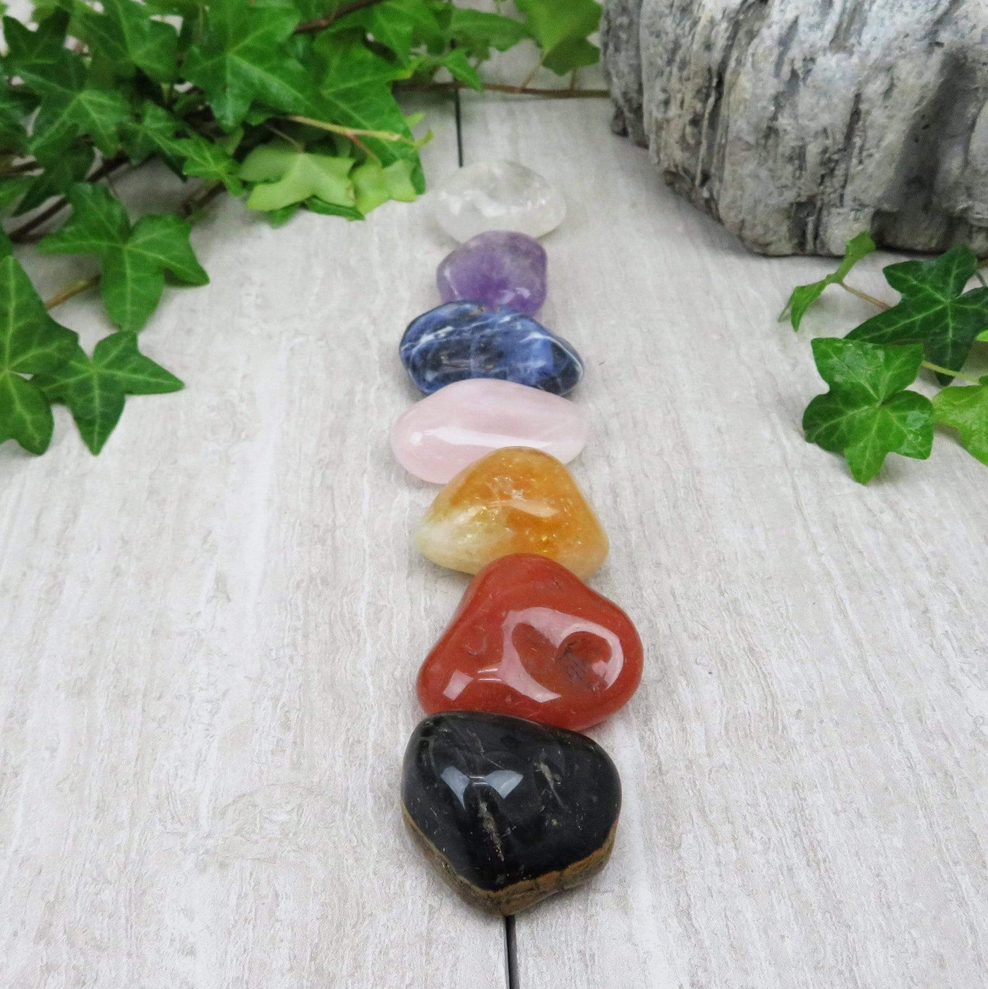  Chakra Stones Set of 7 Tumbled Stones A Quality LARGE stacked in chakra order side view