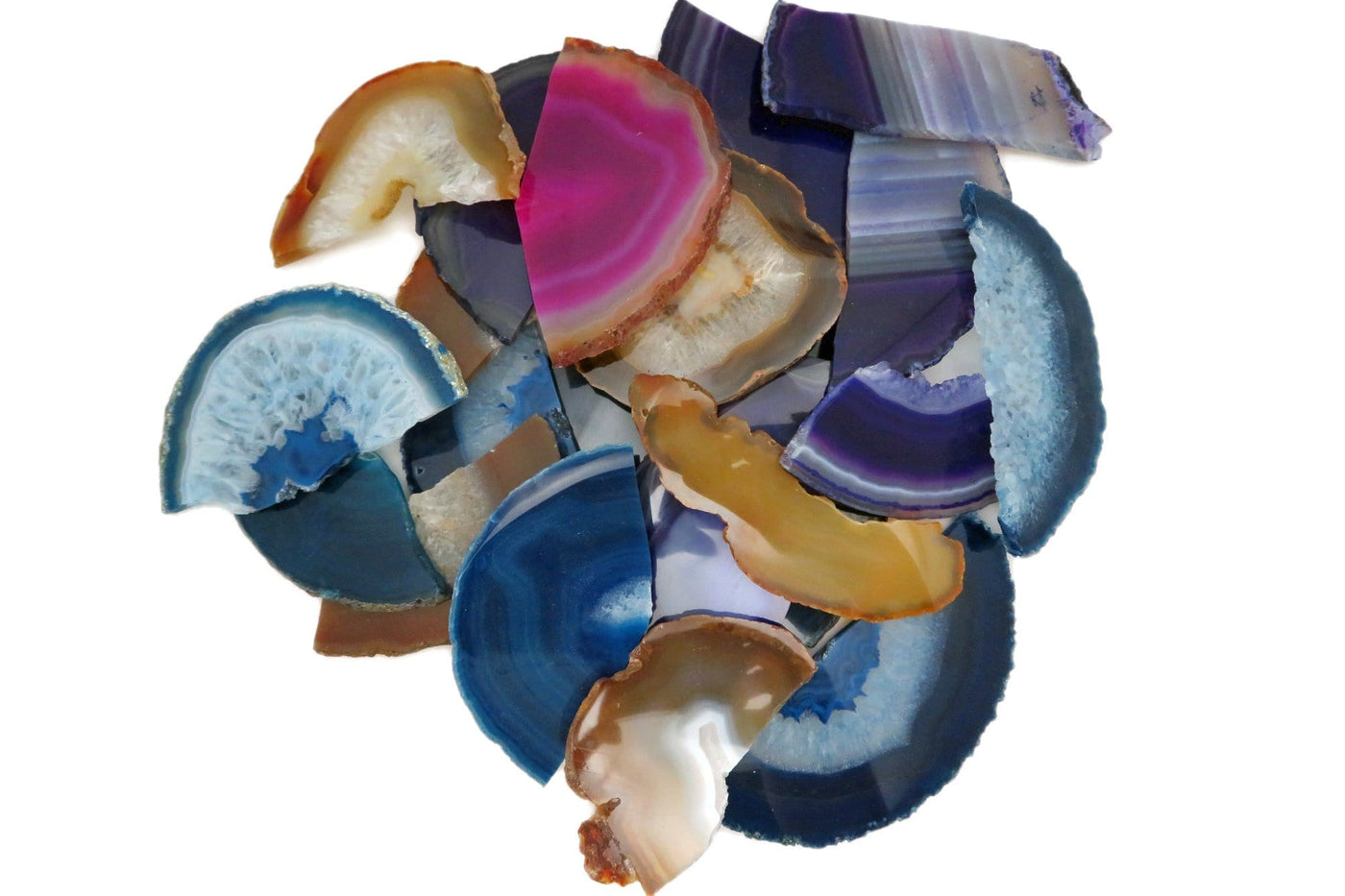 Assorted Agate Slices Large Broken Pieces set together on table