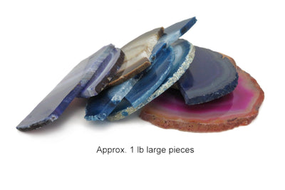 Assorted Agate Slices Large Broken Pieces nicely stacked together on sides for reference in thickness. Approx. 1lb