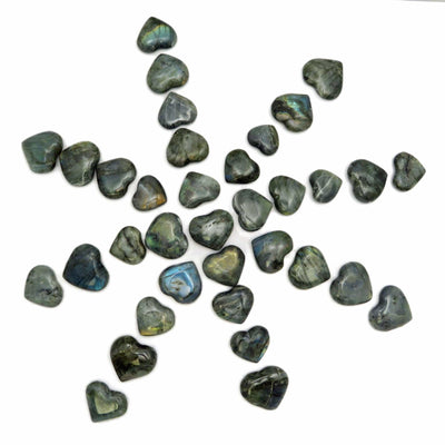 Labradorite Hearts in the form of a star on a white background