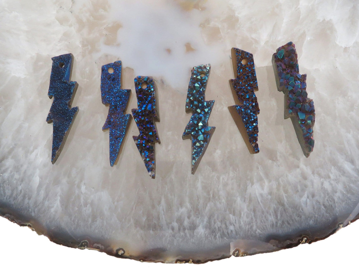 6 mystic blue Druzy Lightening Bolt Beads
