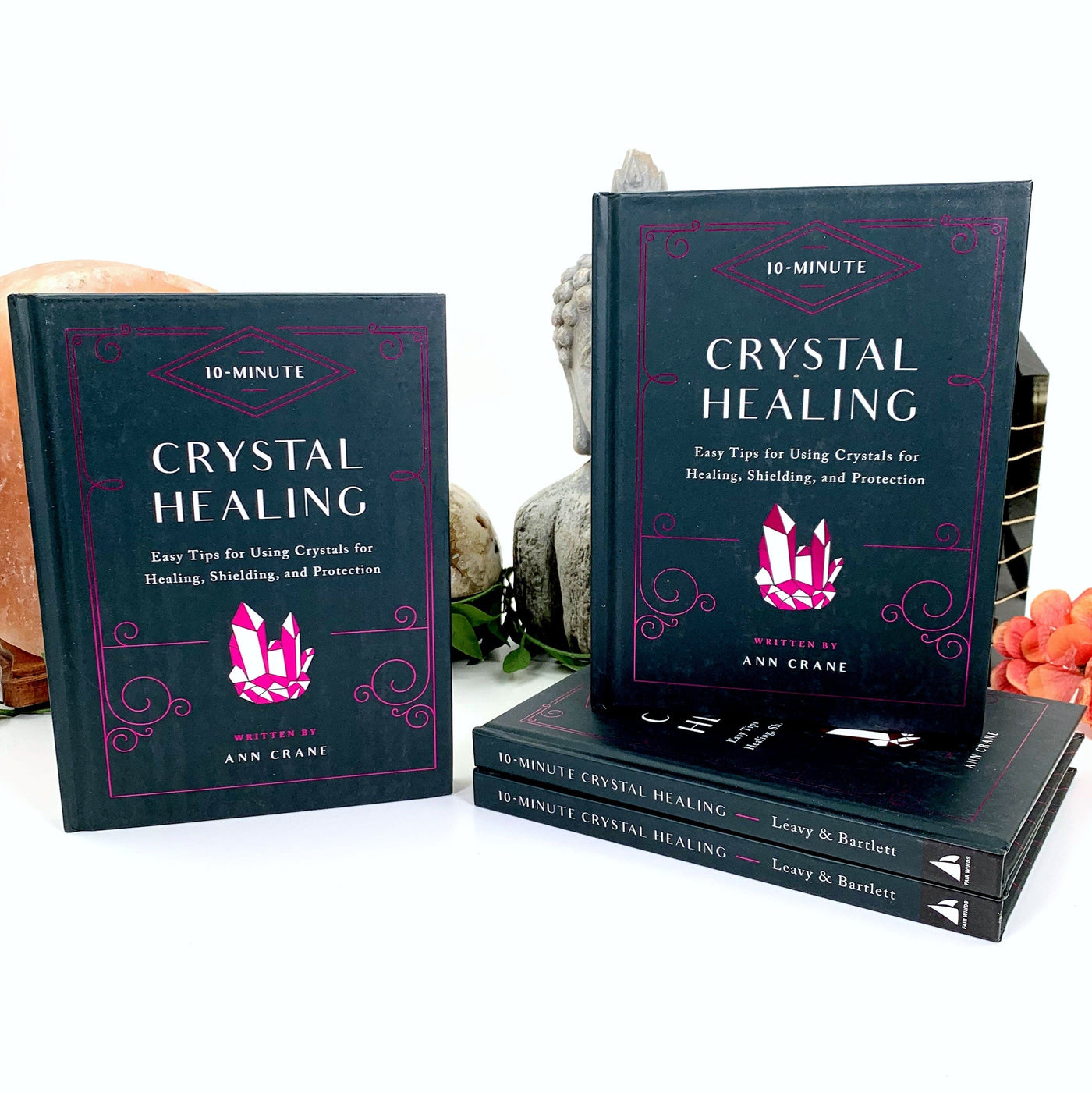 Four 10-Minute Crystal Healing by Ann Crane Books displayed, 2 standing.