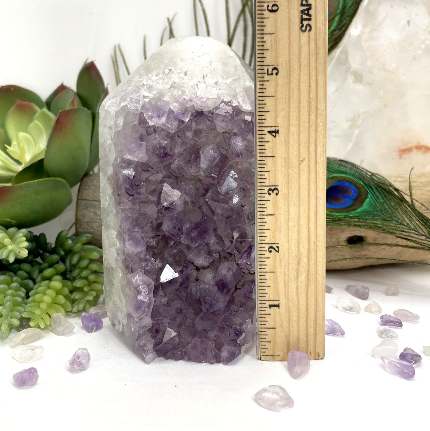 Picture of amethyst agate druzy point next to ruler for size reference.
