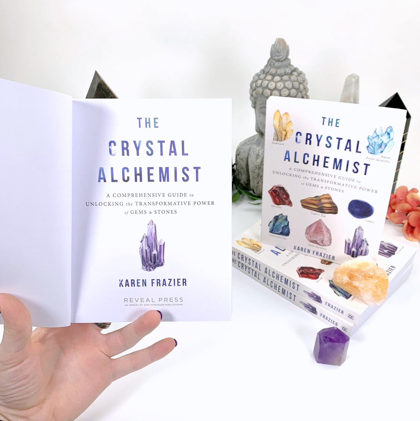 open book showing first page of the crystal alchemist with a white background