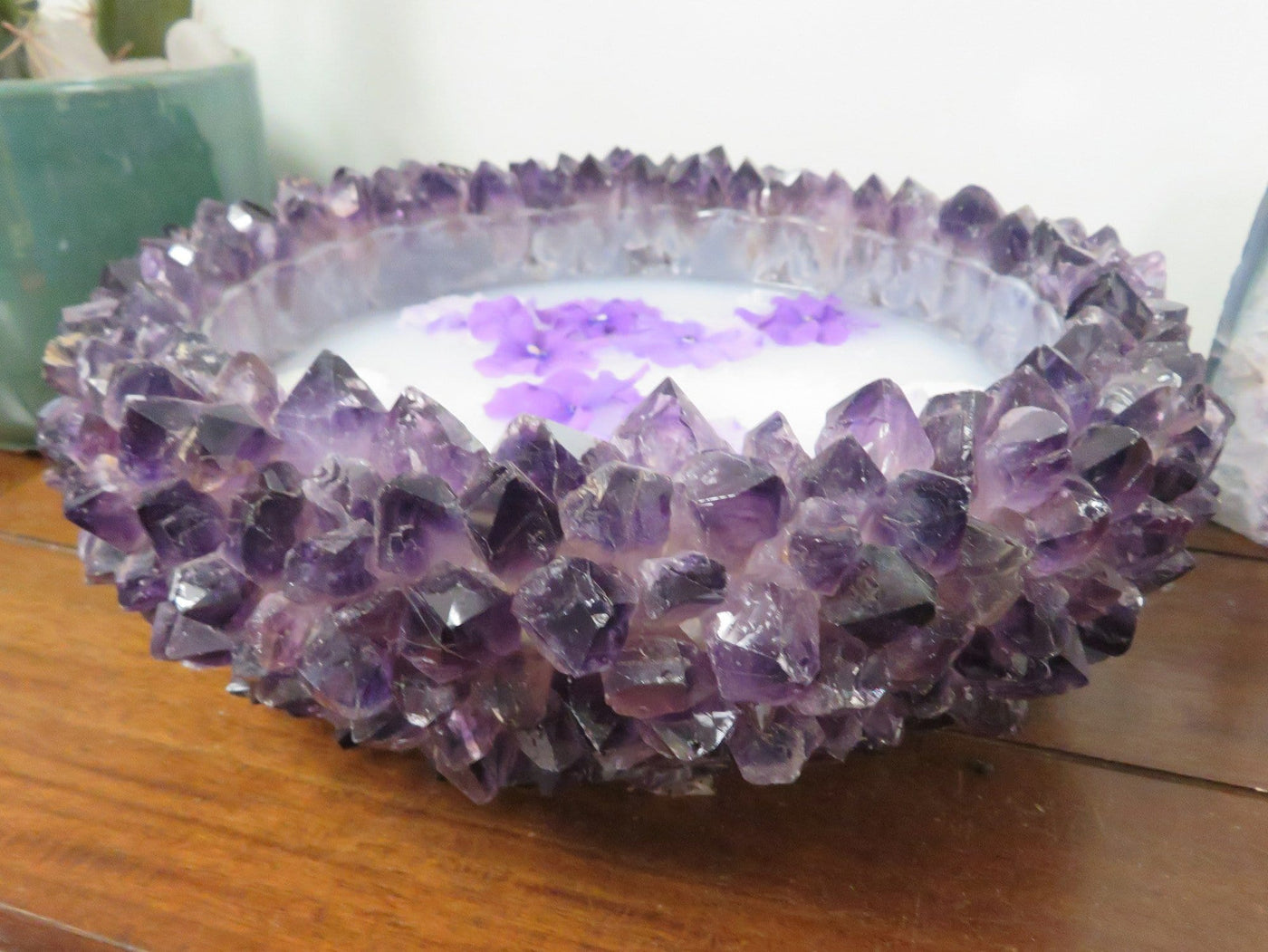 amethyst point bowl on a table