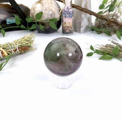 other angle of sphere on stand with white background
