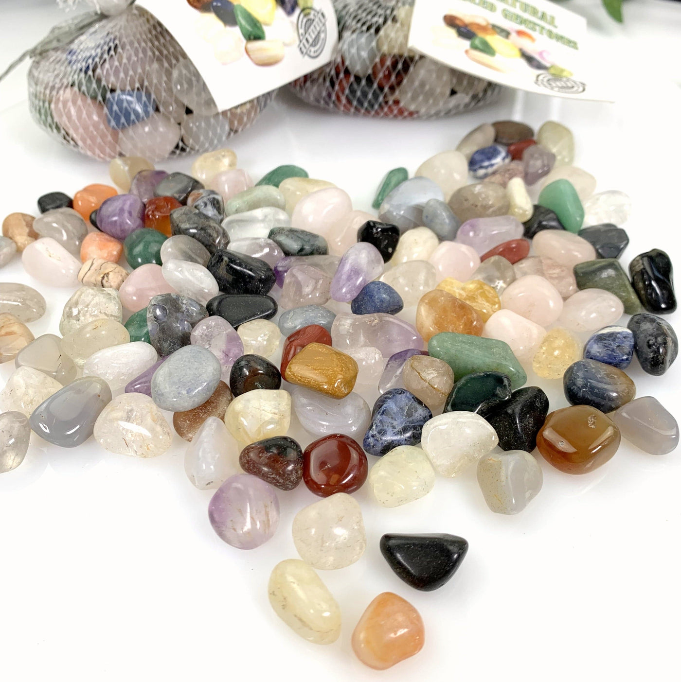 Close up view of Mixed Natural Tumbled Gemstones 