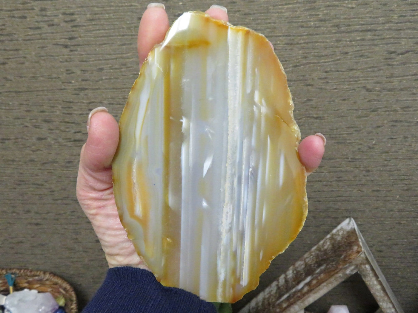 Natural Agate Slices - 1 held in a hand