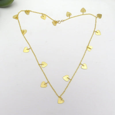 Gold Heart Dangle Chain Necklace Full top view