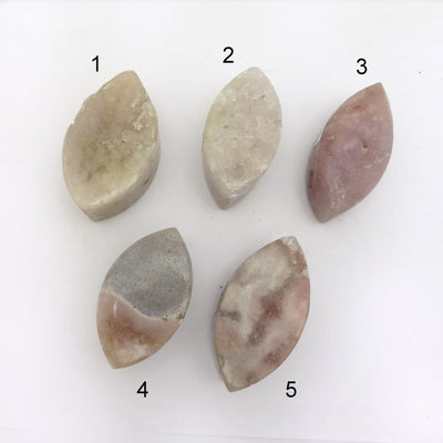 5 Pink Amethyst Polished Marquise Stone Shapes on white background