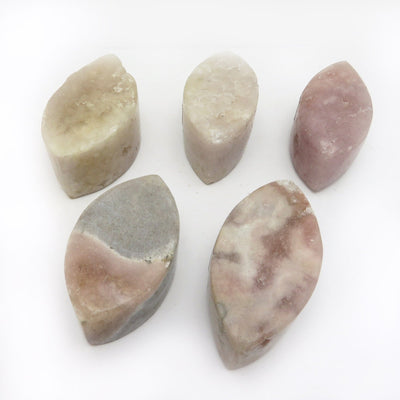 5 Pink Amethyst Polished Marquise Stone Shapes on white background