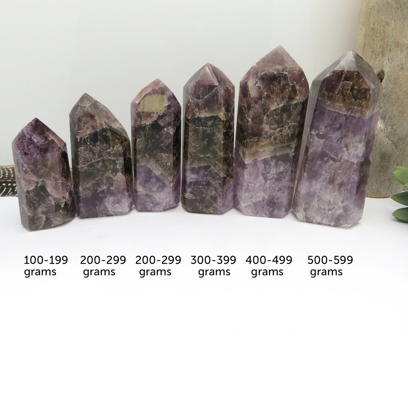 all seven minerals in one cut base point weight options on display in order for size comparison