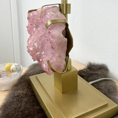 angled shot of Pink Crystal Druzy Lamp