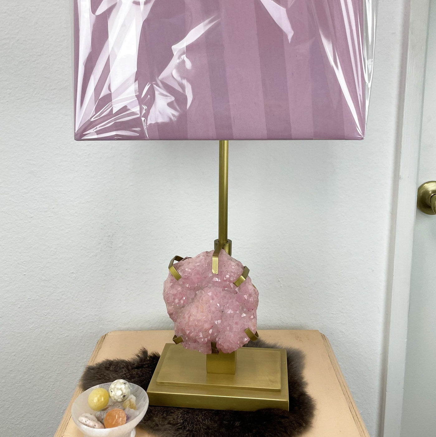 Pink Crystal Druzy Lamp with decorations