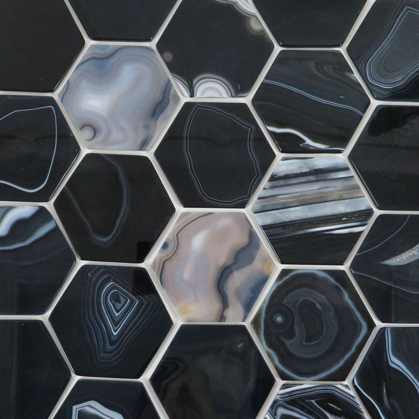 black agate hexagons on a table