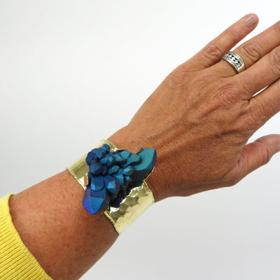 wrist wearing crystal cluster cuff bracelet