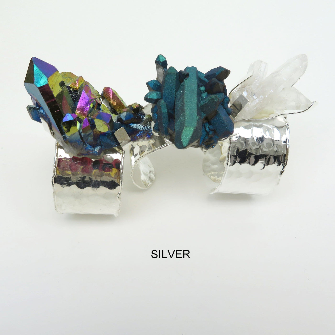 silver variant of crystal cluster bracelet on white background