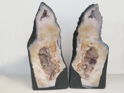 Pink Amethyst Cluster Geode Slice Pair 