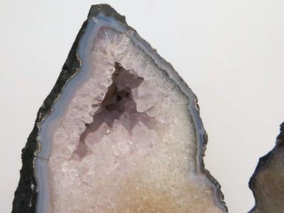 Pink Amethyst Cluster Geode Slice Pair  up close of crystals