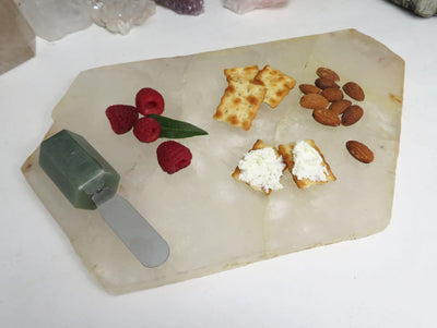Crystal Quartz Platter - Stone Slab - YOU CHOOSE SIZE - another view of slab with food items to show in use 