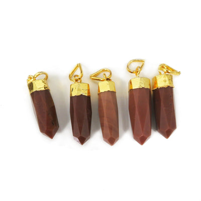 5 Jasper Spike Pendants with gold electroplated cap, laying side by side showing slight color variation