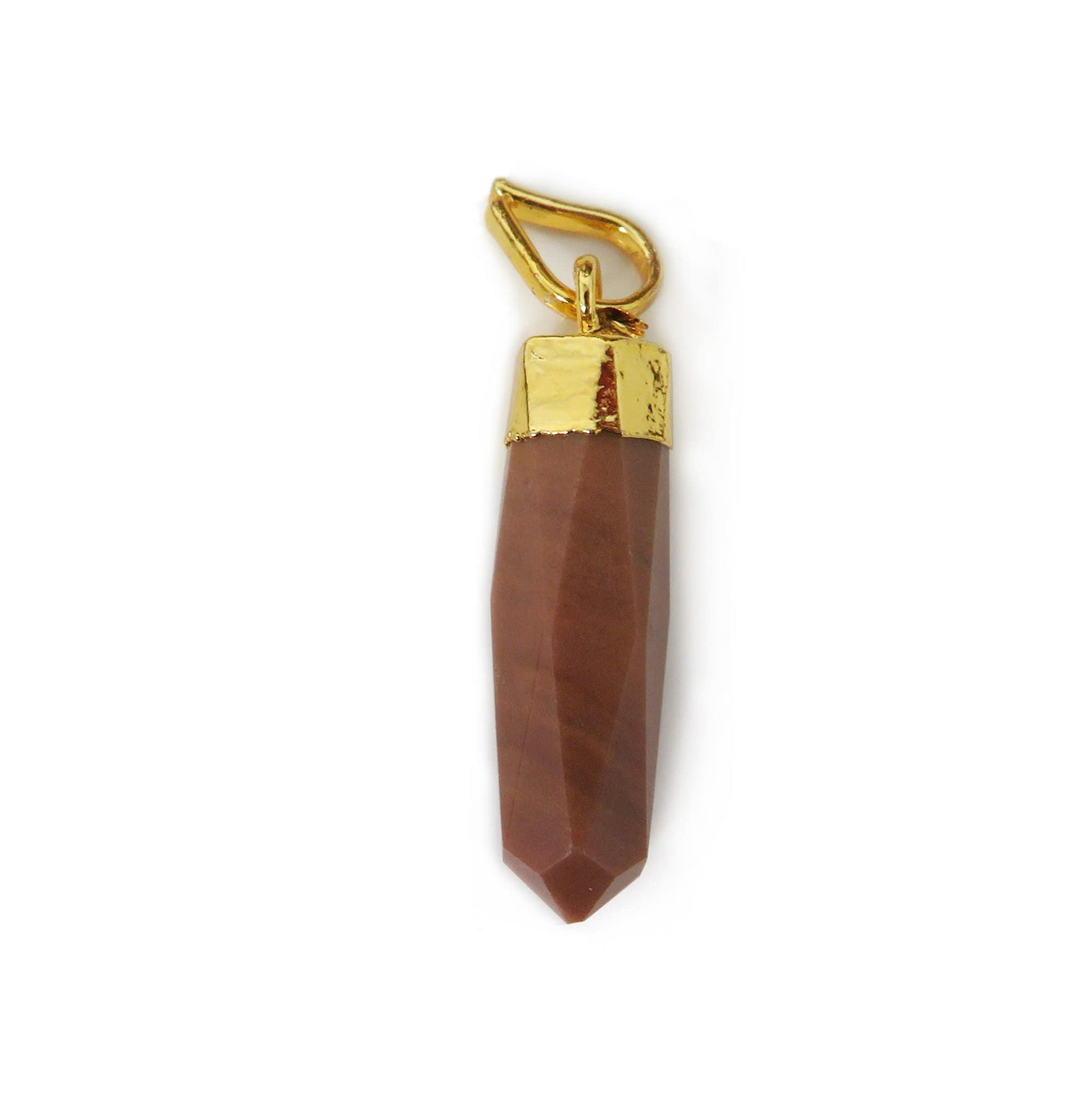 1 Jasper Spike Pendants with gold electroplated cap, laying on a table