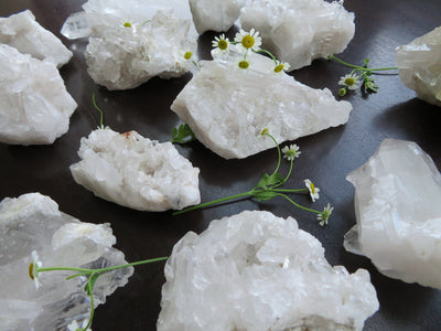 crystal quartz clusters with decorations