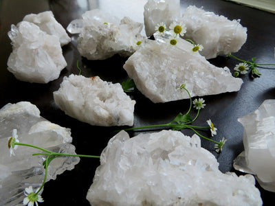 crystal quartz clusters with decorations
