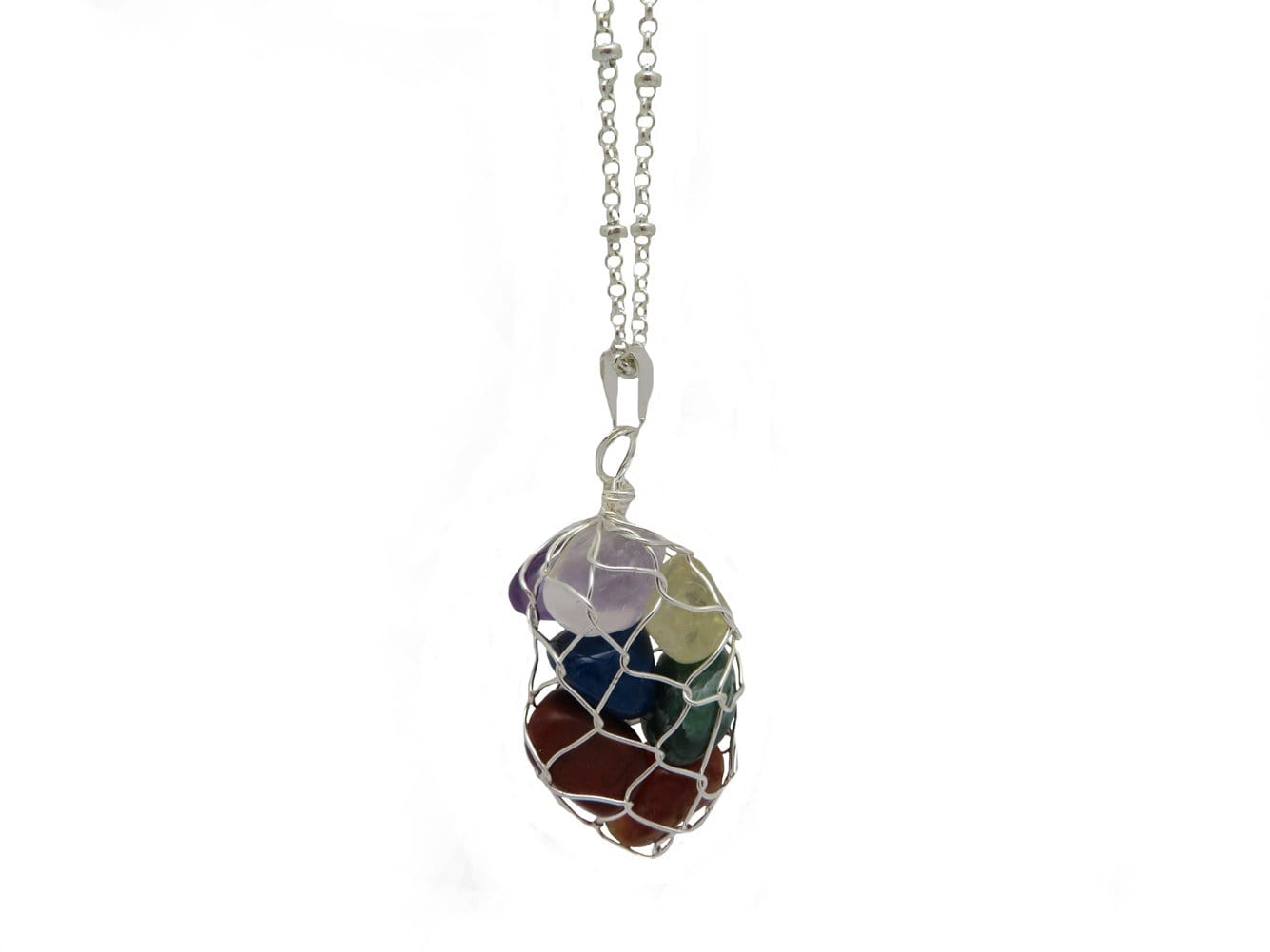 Wired Pendant With Natural 7 Chakra Reiki Healing Stones - on a chain