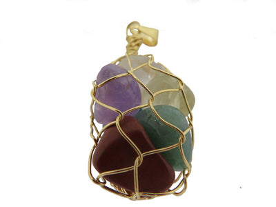 Wired Pendant With Natural 7 Chakra Reiki Healing Stones - close of one