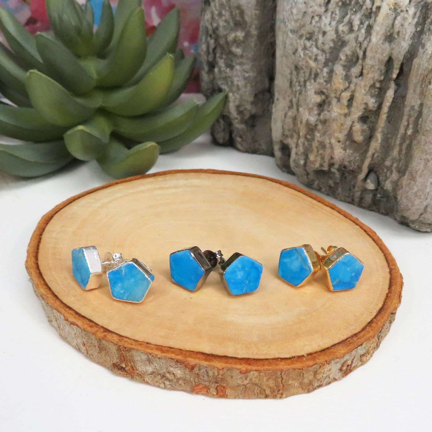 turquoise pentagon stud earrings