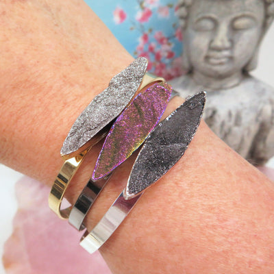 Titanium Druzy Stone Bracelets - 3 on a wrist