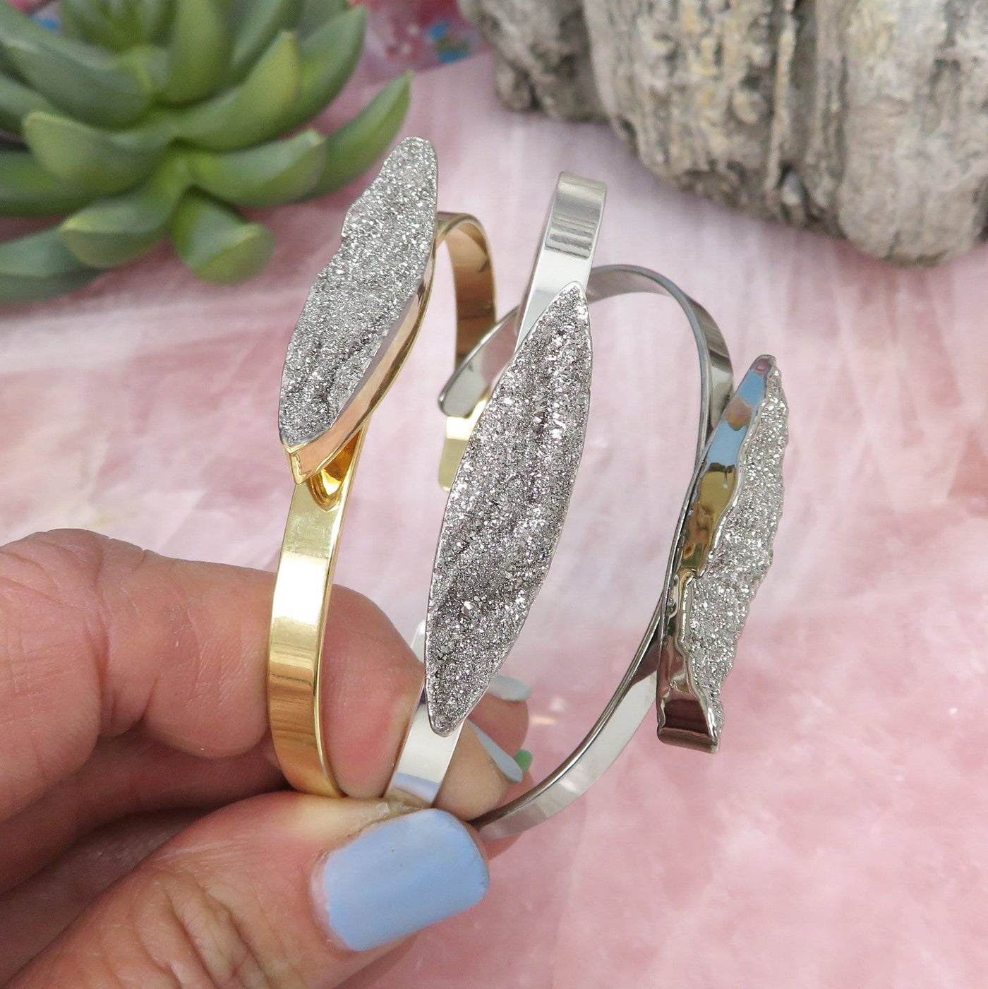 Titanium Druzy Stone Bracelets - close up