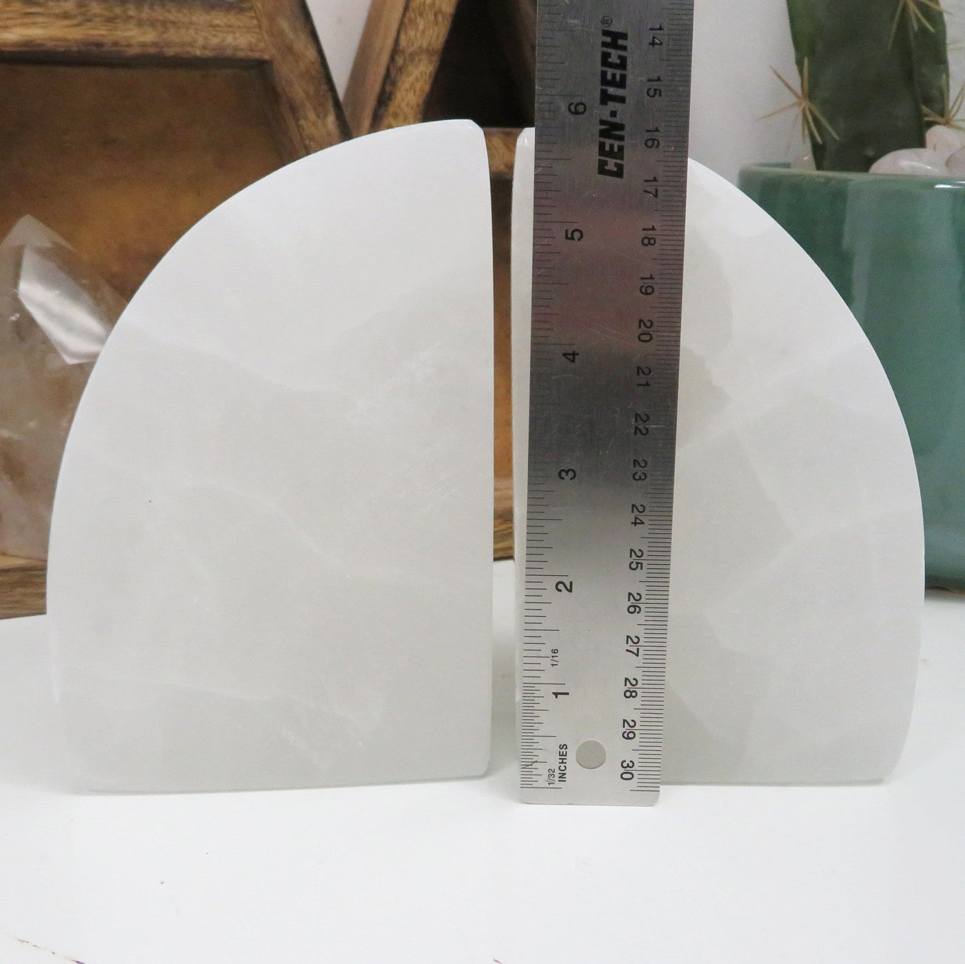 selenite book ends with ruler for size reference 