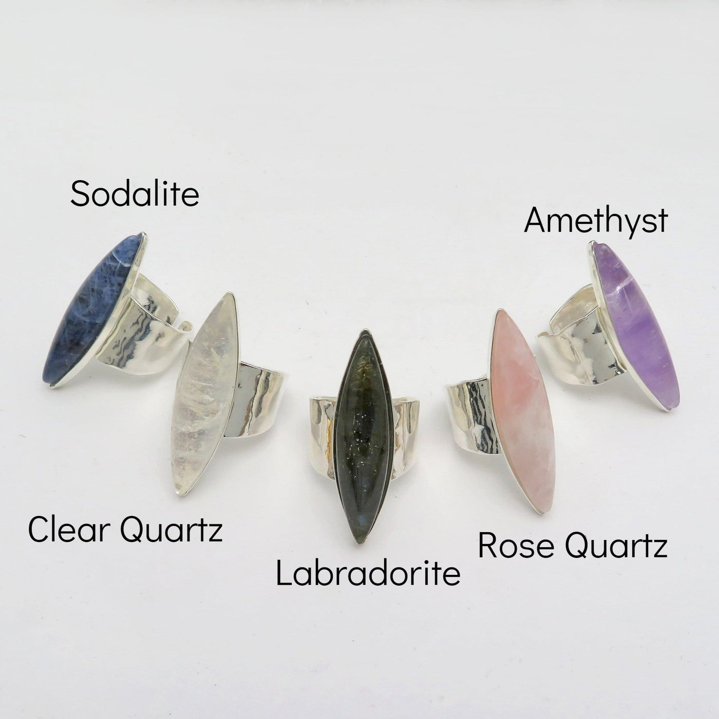 stone rings with labels