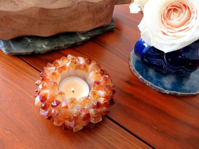 Citrine Point Candle Holder - on a table